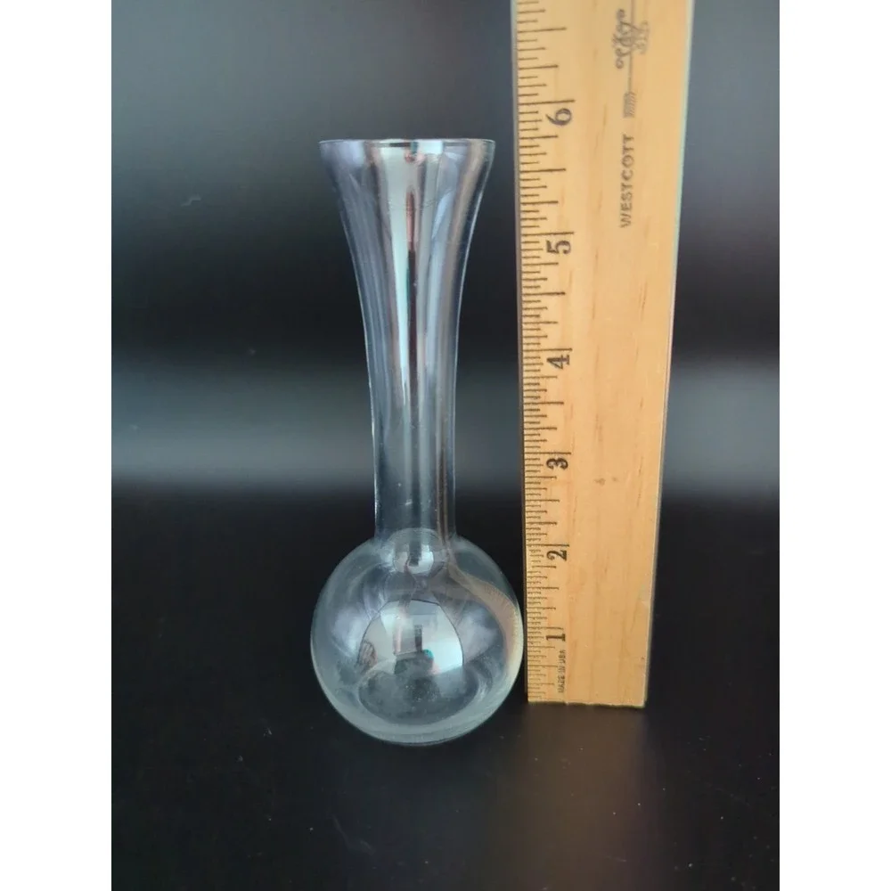 Clear Glass Bud Vase 6 Inch Small Minimalist Bulb Shape Flower Vase Decor